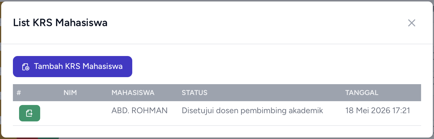 Tombol Tambah KRS Mahasiswa