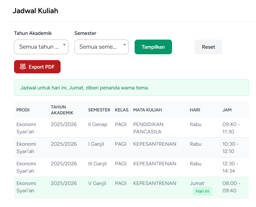 Jadwal Kuliah