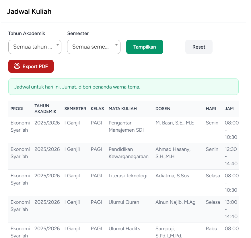 Jadwal Kuliah
